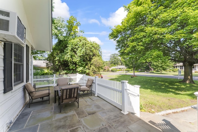 18 Glover Ave, Newtown, CT 06470 - view of patio featuring outdoor dining space and an AC wall unit