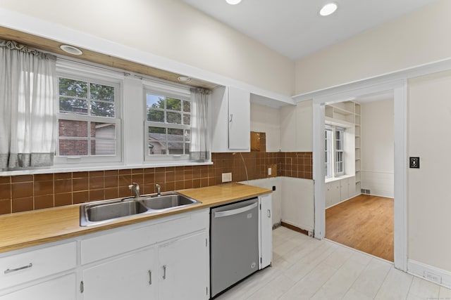 18 Glover Ave, Newtown, CT 06470 - kitchen featuring dishwasher, white cabinetry, tasteful backsplash, and recessed lighting