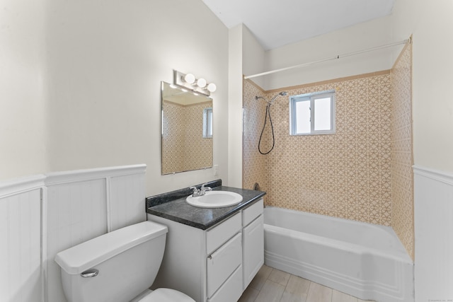 18 Glover Ave, Newtown, CT 06470 - bathroom with vanity, shower / washtub combination, and a wainscoted wall