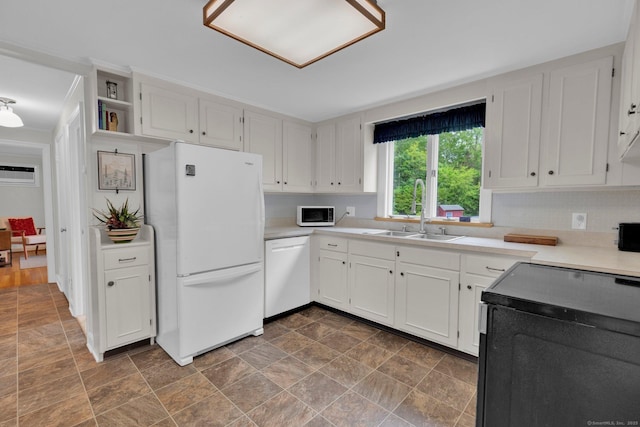 10 Knollwood Rd, Farmington, CT 06032 - kitchen with white appliances, a sink, light countertops, and white cabinetry