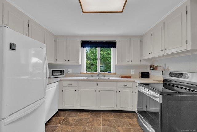 10 Knollwood Rd, Farmington, CT 06032 - kitchen with white appliances, a sink, white cabinetry, and light countertops