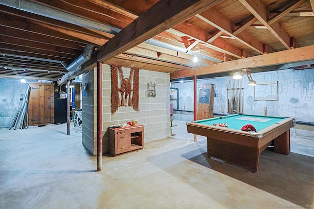 9 Pheasant Ln, Brooklyn, CT 06234 - rec room with unfinished concrete floors and billiards