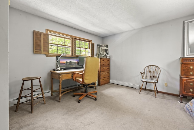 9 Meadowbrook Rd, New Fairfield, CT 06812 - office featuring a baseboard radiator, carpet flooring, and a textured ceiling