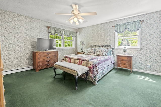 9 Meadowbrook Rd, New Fairfield, CT 06812 - bedroom featuring a baseboard radiator, wallpapered walls, carpet floors, and a ceiling fan