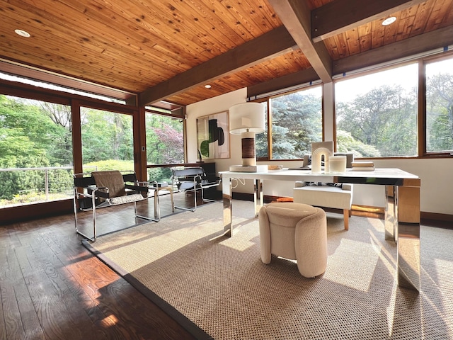 93 Graenest Ridge Rd, Wilton, CT 06897 - sunroom featuring hardwood / wood-style flooring and wood ceiling with exposed beams