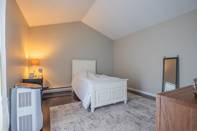 95 Park Ave Apt 14, Danbury, CT 06810 - bedroom with wood finished floors, lofted ceiling, and a baseboard radiator