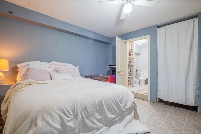 95 Park Ave Apt 14, Danbury, CT 06810 - bedroom with a ceiling fan, light stone finish floors, and ensuite bath