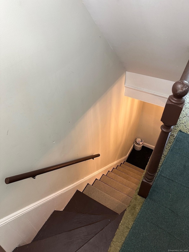 59 Rowan St, Danbury, CT 06810 - stairs with carpet floors and lofted ceiling