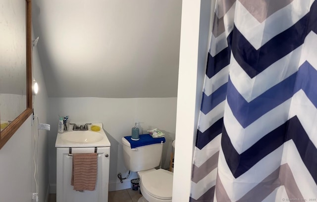 59 Rowan St, Danbury, CT 06810 - full bathroom with vanity, toilet, curtained shower, and tile patterned flooring