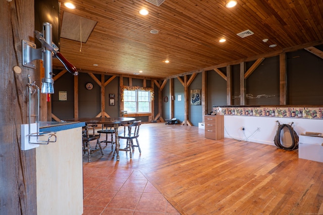 1480 Litchfield Tpke, New Hartford, CT 06057 - unfurnished dining area featuring wooden ceiling, recessed lighting, and attic access