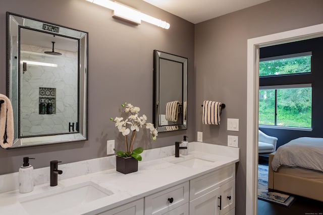 504 Harvest Commons Unit 504, Westport, CT 06880 - ensuite bathroom with double vanity and a marble finish shower