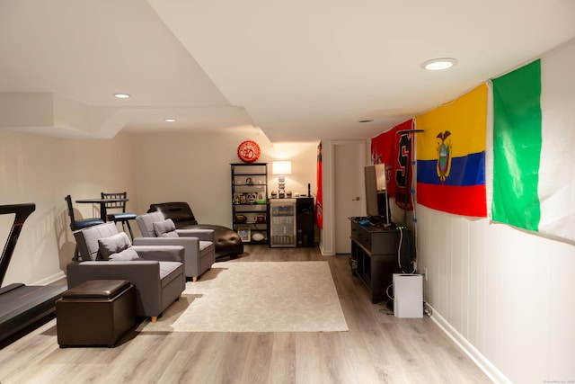 504 Harvest Commons Unit 504, Westport, CT 06880 - living area featuring light wood-type flooring, bar, and recessed lighting