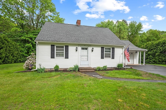 45 S Eagle St, Plymouth, CT 06786 - cape cod home with a chimney, a front yard, driveway, and a shingled roof
