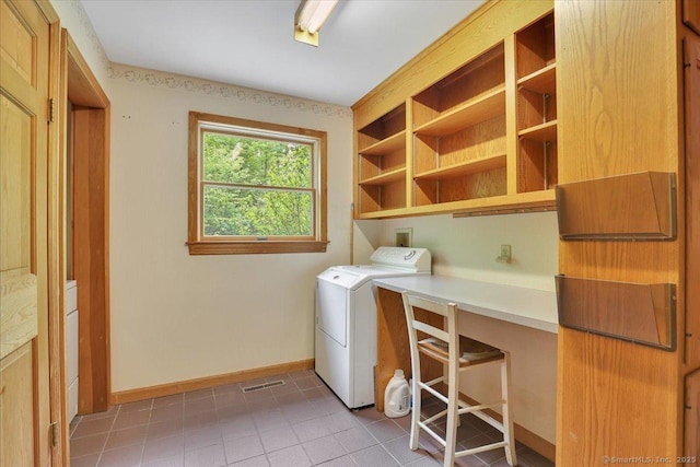 1155 Arbutus St, Middletown, CT 06457 - laundry area featuring washer / clothes dryer, light tile patterned flooring, an office area, and baseboards