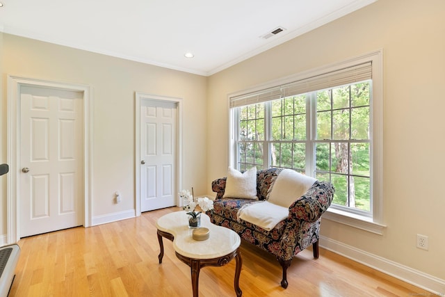 64 Warren Gln, Burlington, CT 06013 - sitting room featuring baseboards, light wood-type flooring, crown molding, and recessed lighting