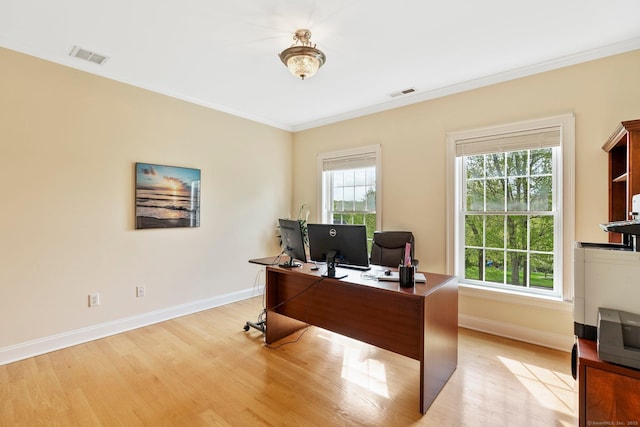 64 Warren Gln, Burlington, CT 06013 - home office with light wood finished floors, baseboards, healthy amount of natural light, and crown molding