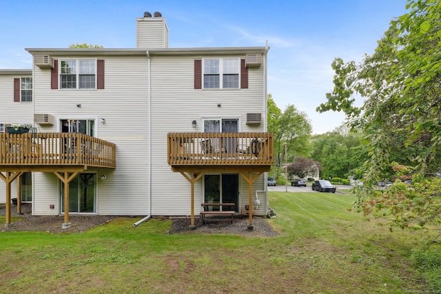 745 Merrow Rd Apt 113, Coventry, CT 06238 - rear view of property with a lawn, a chimney, a deck, and a wall mounted AC