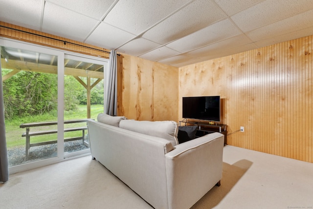 745 Merrow Rd Apt 113, Coventry, CT 06238 - carpeted living area with wooden walls and a paneled ceiling