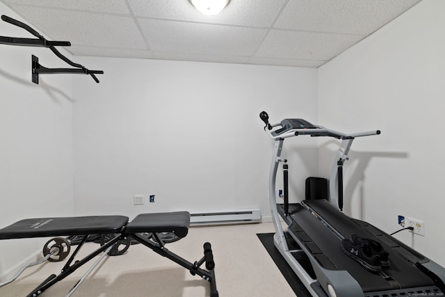 745 Merrow Rd Apt 113, Coventry, CT 06238 - workout area with a paneled ceiling, carpet, and baseboard heating