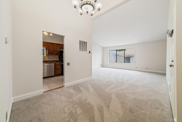 19 Keeler Close Close Unit 19, Ridgefield, CT 06877 - spare room with a chandelier, light carpet, baseboards, and high vaulted ceiling