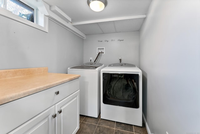 17 Saint Thomas St, Enfield, CT 06082 - laundry area featuring washing machine and dryer, cabinet space, and dark tile patterned flooring
