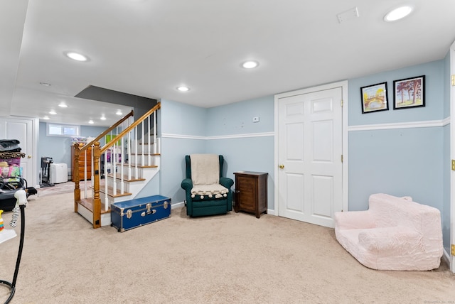 17 Saint Thomas St, Enfield, CT 06082 - living area with recessed lighting, carpet flooring, stairway, and baseboards