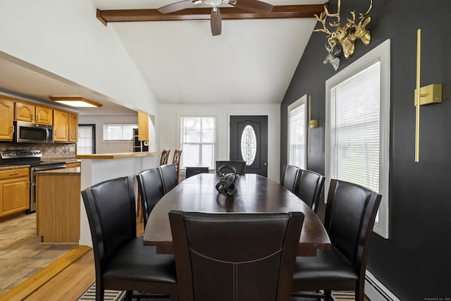 53 Roosevelt Blvd, Enfield, CT 06082 - dining room with light wood-style flooring, ceiling fan, and a baseboard radiator