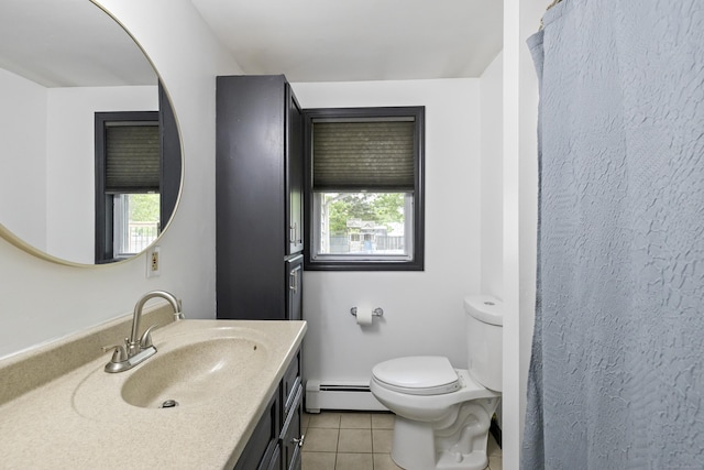 53 Roosevelt Blvd, Enfield, CT 06082 - full bath featuring a baseboard radiator, tile patterned floors, toilet, and healthy amount of natural light