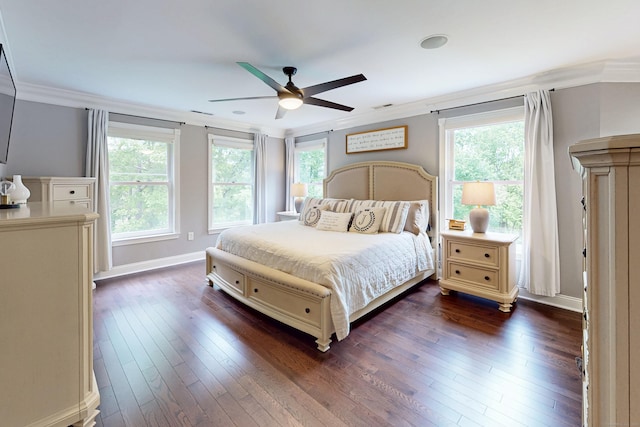 3 Inwood Ln, Woodbury, CT 06798 - bedroom featuring multiple windows, dark wood finished floors, crown molding, and a ceiling fan