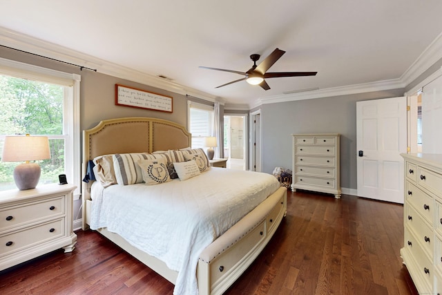 3 Inwood Ln, Woodbury, CT 06798 - bedroom with crown molding, dark wood-type flooring, and a ceiling fan