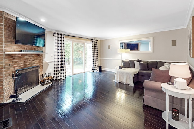 3 Inwood Ln, Woodbury, CT 06798 - living room featuring a fireplace, crown molding, and hardwood / wood-style floors