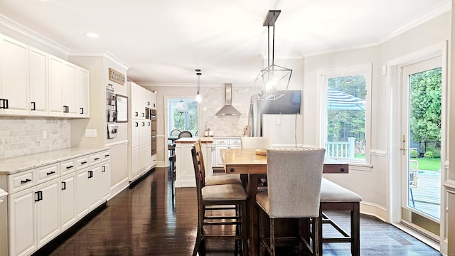3 Inwood Ln, Woodbury, CT 06798 - dining room featuring healthy amount of natural light, dark wood-type flooring, crown molding, and recessed lighting