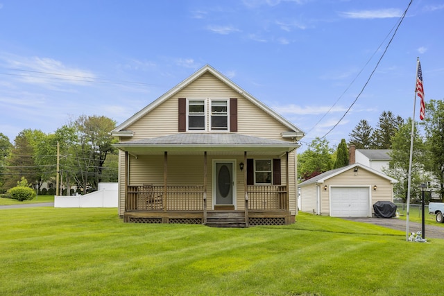49 First Ave, Enfield, CT 06082 - view of front of property featuring covered porch, a garage, an outbuilding, and a front lawn