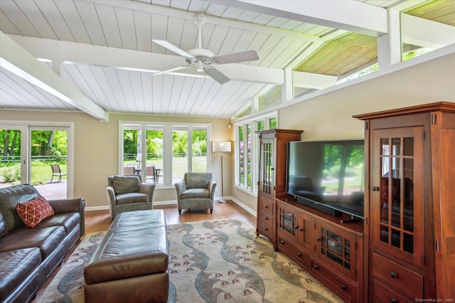 7 Sugar Loaf Cut, Simsbury, CT 06092 - living area with wooden ceiling, wood finished floors, a ceiling fan, and baseboards