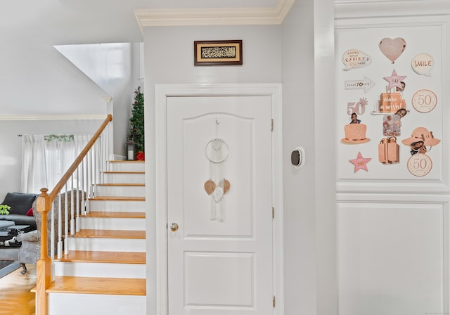 1095 Hope St Unit B, Stamford, CT 06907 - entryway featuring stairway and crown molding