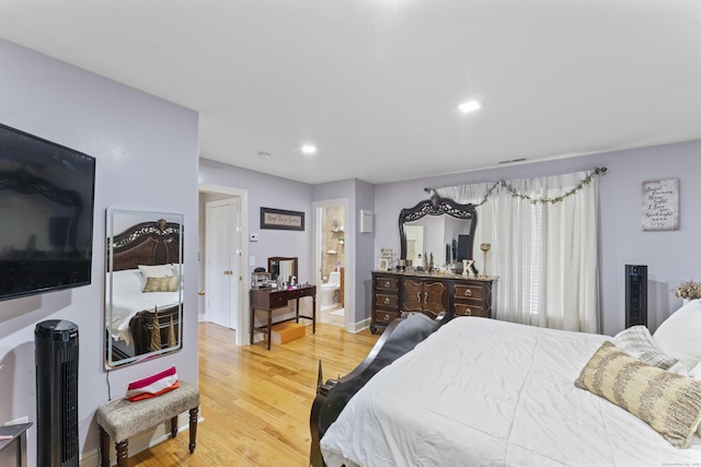 1095 Hope St Unit B, Stamford, CT 06907 - bedroom featuring light wood-style flooring, recessed lighting, baseboards, and connected bathroom