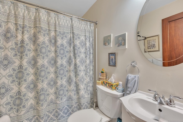 16 Reservoir Rd, Vernon, CT 06066 - bathroom with toilet, a sink, and a shower with shower curtain