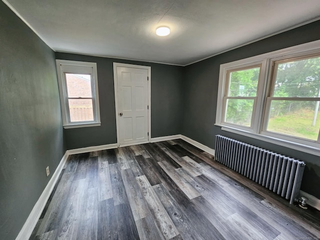 354 Clinton St, New Britain, CT 06053 - spare room featuring radiator, dark wood-style flooring, plenty of natural light, and baseboards