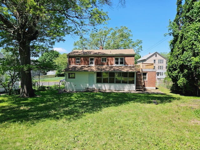 354 Clinton St, New Britain, CT 06053 - back of house featuring stairway, a wooden deck, and a chimney