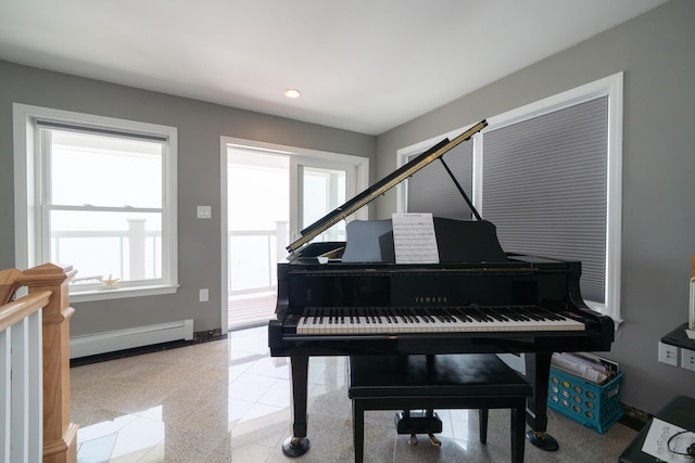 22 Shore Rd, East Lyme, CT 06357 - living area featuring a baseboard heating unit, granite floors, and recessed lighting