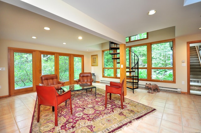 21 Bexley Ct, Goshen, CT 06756 - tiled living area with stairs, recessed lighting, plenty of natural light, and baseboards