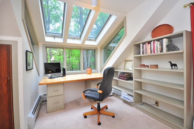 21 Bexley Ct, Goshen, CT 06756 - office space with baseboard heating, a skylight, and light carpet