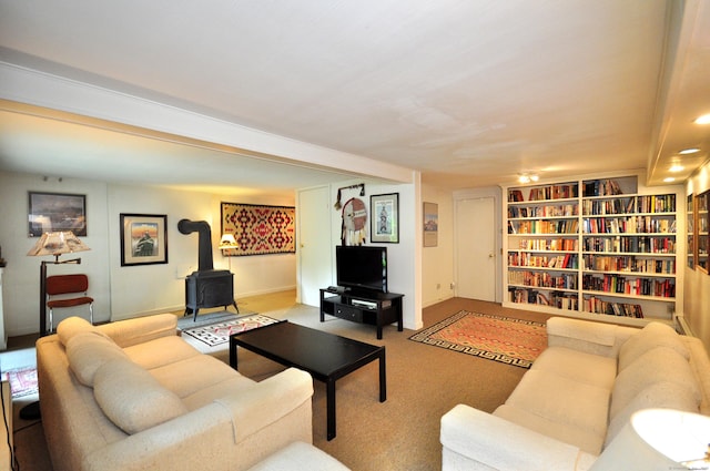 21 Bexley Ct, Goshen, CT 06756 - carpeted living room featuring a wood stove