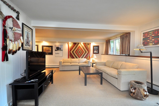 21 Bexley Ct, Goshen, CT 06756 - carpeted living room with a baseboard heating unit and crown molding