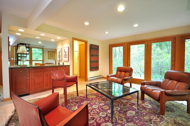 21 Bexley Ct, Goshen, CT 06756 - living room with recessed lighting, a baseboard heating unit, plenty of natural light, and baseboards