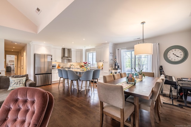 20 Jeffrey Ln, Southington, CT 06451 - dining area featuring dark wood-style flooring, recessed lighting, and vaulted ceiling