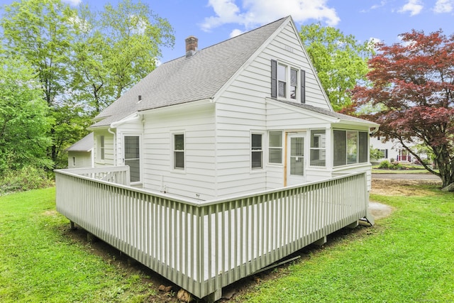 291 Maple Hill Rd, Naugatuck, CT 06770 - view of side of home with a shingled roof, a lawn, and a chimney