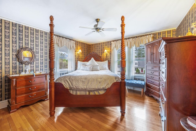8 Usher Ave, Plainville, CT 06062 - bedroom featuring wallpapered walls, light wood finished floors, multiple windows, and ceiling fan