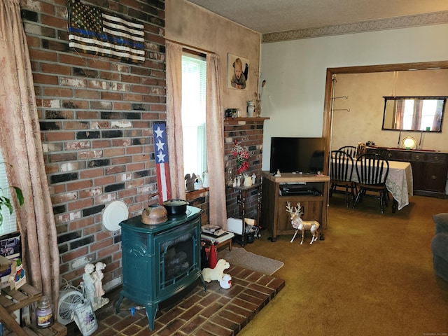 706 Waterville St, Waterbury, CT 06710 - carpeted living area featuring a wood stove