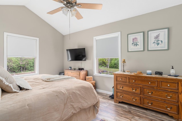 232 Bailey Hill Rd, Killingly, CT 06239 - bedroom with vaulted ceiling, wood finished floors, baseboards, and ceiling fan
